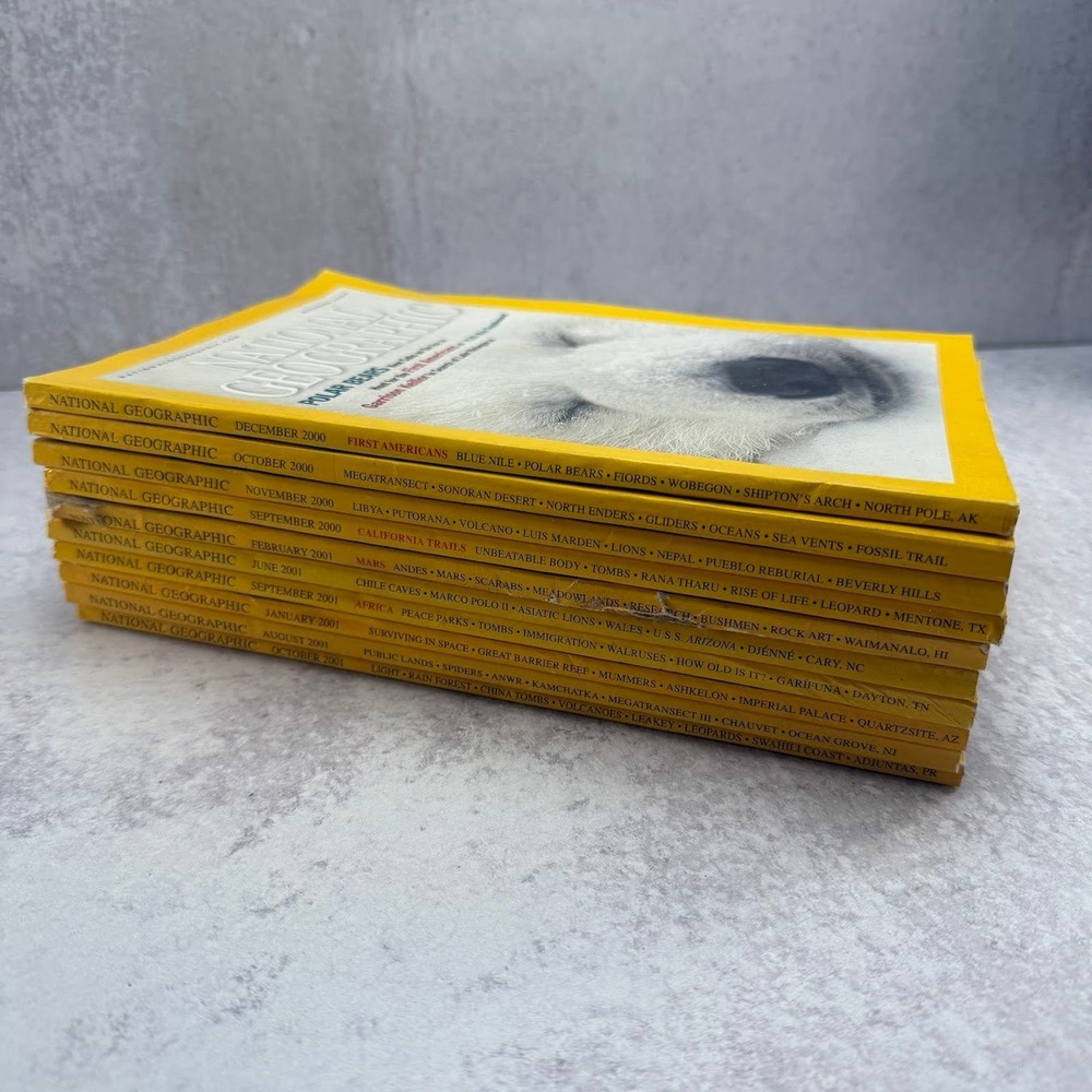 Vintage 2000,‎ 2001 National Geographic Magazine Bundle of 10
